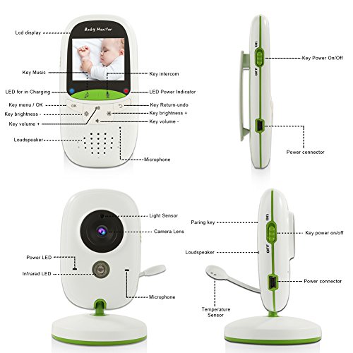 Video Baby Monitor with Auto Night Vision Digital Camera, Two Way Talkback, Temperature Sensor, Lullabies, VOX Function, Feed Alarm/Timer Setting and 20 Hours Standby (2.0 Inch LCD Display) - Thumbnail 7