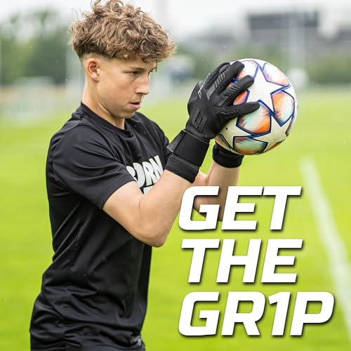 GRIPMODE Blackout Hybrid All Weather Griptec® Latex Coated Goalkeeper Gloves Football Goalkeeper Gloves for Kids, Youth and Adults, Size 7-11