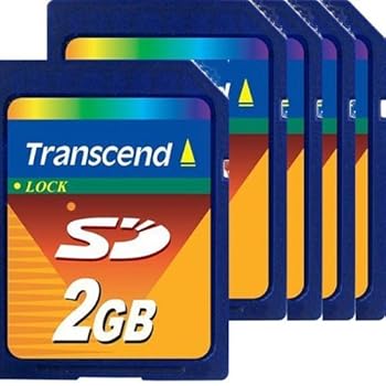 Transcend 2 GB SD Flash Memory Card (TS2GSDC) pack of 5