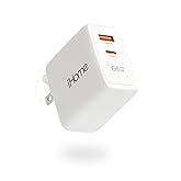 iHome 65W USB C Charger Block, GaN Fast Charging with Dual Ports (USB-C PD & USB-A), Compact Universal Laptop Charger, Foldable Plug
