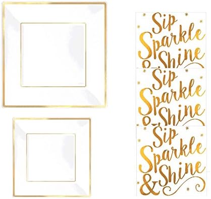Gold Party Supplies Pack:Sparkle &amp; Shiny Premium Party Plates and Napkins - Serves 8 Guests