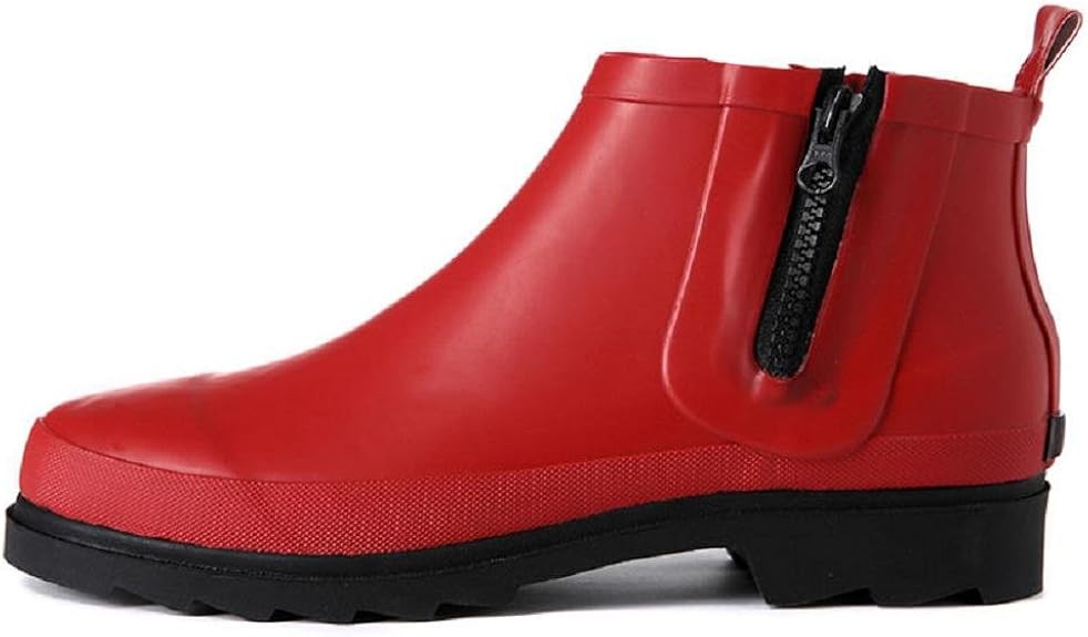 Women Ankle Rain Boots Lady Low Heels with Zip Chains Waterproof Welly