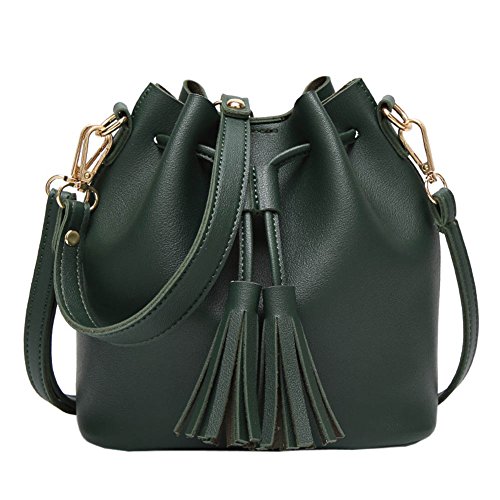 Womens Crossbody Bag Grils Fashion PU Leather Tassel Small Travel Purse Shoulder Tote Handbag Green