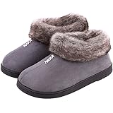 Women's Cozy Memory Foam Slippers Fluffy Micro Suede Faux Fur Fleece Lined House Shoes with Non Skid Indoor Outdoor Sole (Medium / 8 B(M) US, Gray)