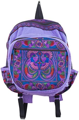 Changnoi Boho Book Bag Ethnic Style Hmong Embroidered in Purple Birds