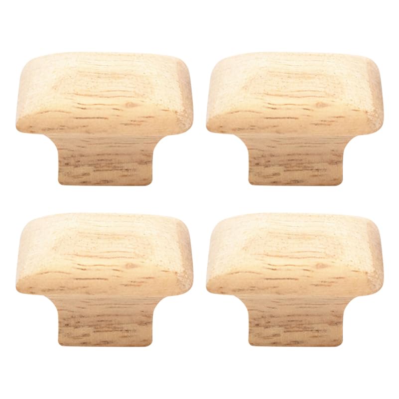 WOONEKY 4pcs Drawer Wooden Handle Tool Drawer Cabinet Door Knobs Dresser Handles Rustic Cabinet Knobs Dressing Table Knob Wooden Door Handles Square Drawer Handle Single Hole Door Knobs
