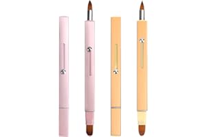 Unaone Retractable Lip Brush for Lipstick, 2 Pieces Double-ended Lip Applicator with Cap, Portable Lip Liner Brush Lip Gloss Eyeshadow Smudge Concealer Brush (Pink/Gold)