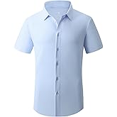 Alex Vando Mens Button Down Shirts Wrinkle Free 4-Way Stretch Short Sleeve Business Casual Shirt