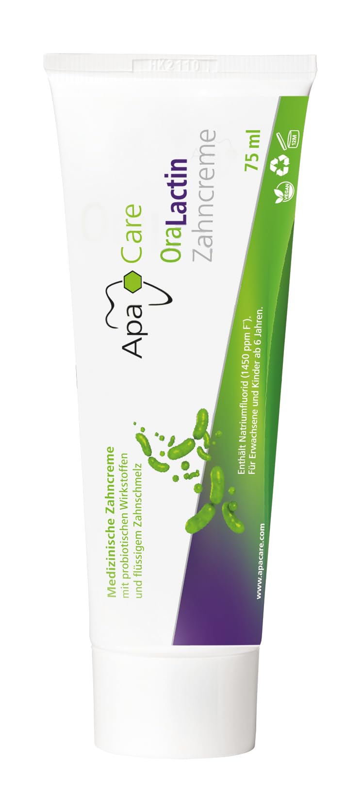 ApaCare OraLactin Zahncreme, 3×75 ml Zahnpasta mit Hydroxylapatit (flüssiger Zahnschmelz), Fluorid & probiotischen Inhaltsstoffen, für Remineralisierung, Pflege empfindlicher Zähne, ohne Titandioxid 2