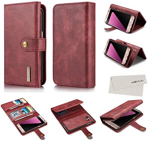 S7 Edge Wallet Case, MZvul Tri-fold Premium Leather Wallet Case Stand Flip Cover with Foldable Cover and Magnetic Detachable Feature Multiple Card Slots for Samsung Galaxy S7 Edge- Red
