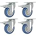 Online Best Service 4 Pack Caster Wheels Swivel Plate Brake Casters On Blue Polyurethane Wheels (3 inch with Brake)