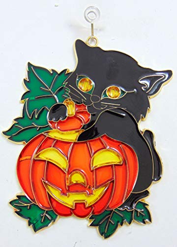 Westman Works Jack-o-Lantern Black Cat Halloween Suncatcher Window Ornament Decoration with Suction Cup Gift Boxed, 4 Inch