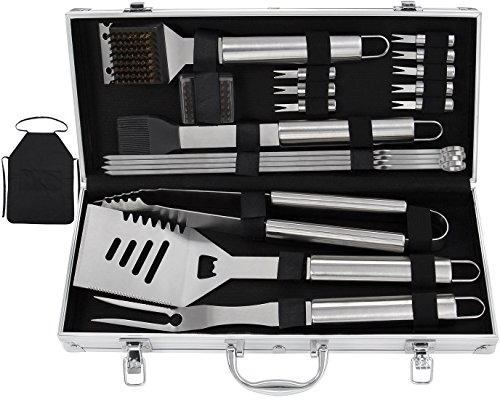 Grilljoy 20pcs BBQ Grill Tools Set, Stainless Steel Accessories in Aluminum Storage Case, Complete Outdoor Grilling Barbecue Utensils, Prefect Birthday Gift for Man
