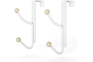 KitchLife Over The Door Hooks Hanger, Super Heavy Duty Metal Twin Double Hooks for Wreath Garland, No Assembly Required, Fits 1 3/4" Doors, Bathroom Bedroom Coat Rack Organization, White, 2 Pack