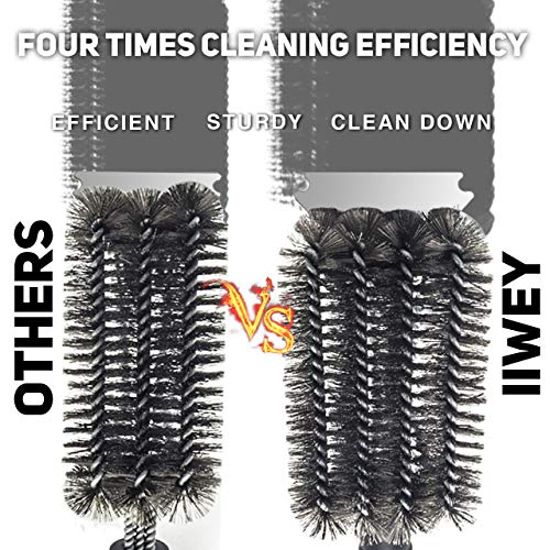 iiWey Grill Brush and Scraper, Large Surface 4 in 1 Best BBQ Brush for Grills, Long Safe 18" Stiff Handle and Stainless Steel Woven Wire Bristles Cleaning Brush for Weber Gas/Charcoal Grill