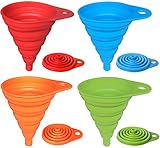 Hibery 4 Pack Silicone Collapsible Funnel, Flexible/Foldable / Kitchen Funnel for Liquid Transfer 100% Food Grade Silicone FDA Approved Silicone Small Funnel