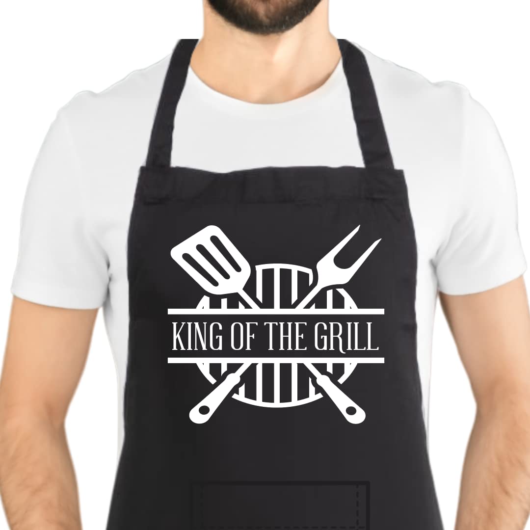 Second Ave Men's Funny King of The Grill Black Apron BBQ Grill Cooking Kitchen Apron