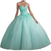 QXMYOO Ball Gown Sweet 16 Dress Quinceanera Formal Long Prom Dresses with Gold Applique
