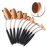 2016 New Professional 10 Pcs Soft Oval Toothbrush Design Makeup Brush Sets Foundation Brushes Cream Contour Powder Blush Concealer Brush Makeup Cosmetics Tool Kit (black/golden color)