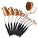 New Professional 10 Pcs Soft Oval Toothbrush Design Makeup Brush Sets Foundation Brushes Cream Contour Powder Blush Concealer Brush Makeup Cosmetics Tool Kit (black/golden color)