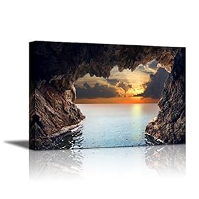 Canvas Wall Art - Beautiful Landscape Inside View of Grotto in Coast | Modern Home Art Canvas Prints Giclee Printing Wrapped & Ready to Hang - 12" x 18"
