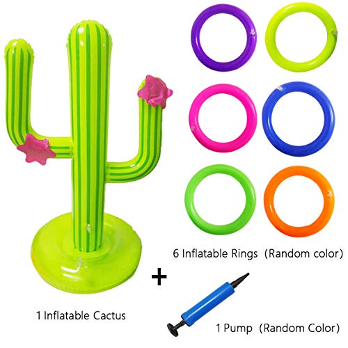 Poptrend Inflatable Ring Toss Game Pool Beach Party Toy Games with Air Pump.2 or More Players Interaction Lawn,Pool,Beach Party Games for Kids Adults (CactusToss Game, 1PK)