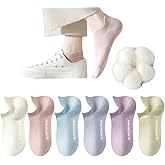 pzq 6 pairs 100% Cotton Thin Socks Women No Show Casual Lightweight Low Cut Ankle Socks Non Drop Heel Soft Breathable 4-8