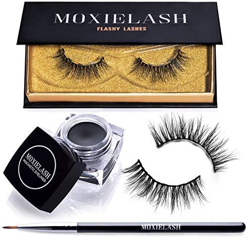 MoxieLash Flashy Bundle - MoxieLash Magnetic Gel Eyeliner for Magnetic Eyelashes - No Glue & Mess Free - Fast & Easy Application - Set of Flashy Lashes & Brush Included