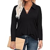 TIYOMI Plus Size Polo Shirts for Women V Neck Long Sleeve Business Collared Shirt Casual Loose Fit Fall Tops Blouse XL-5XL