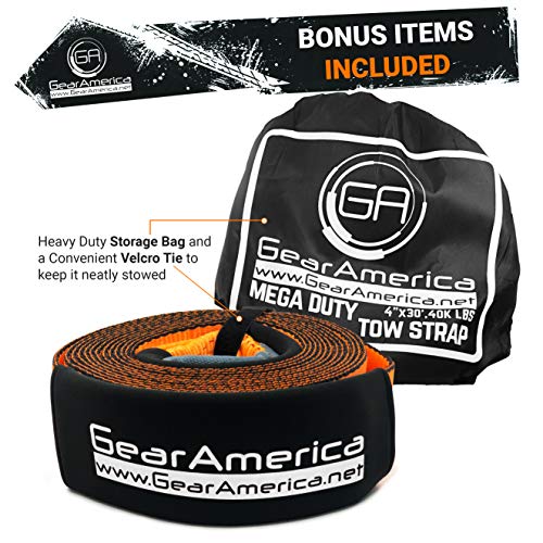 GearAmerica (2PK Recovery Tow Straps 4" x 30' | Ultra Heavy Duty 45,000 lbs (22 Tons) Strength | Triple Reinforced Loops + Protective Sleeves | Emergency Truck Towing | Free Storage Bag + Tie - Thumbnail 6