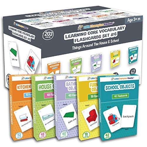 Little Champion Reader Set 6 Flash Cards for Toddlers - 203 Kitchen, House, Bathroom, Furniture & School Common Object Flash Cards - Learning for Baby Toddler Preschool Kindergarten