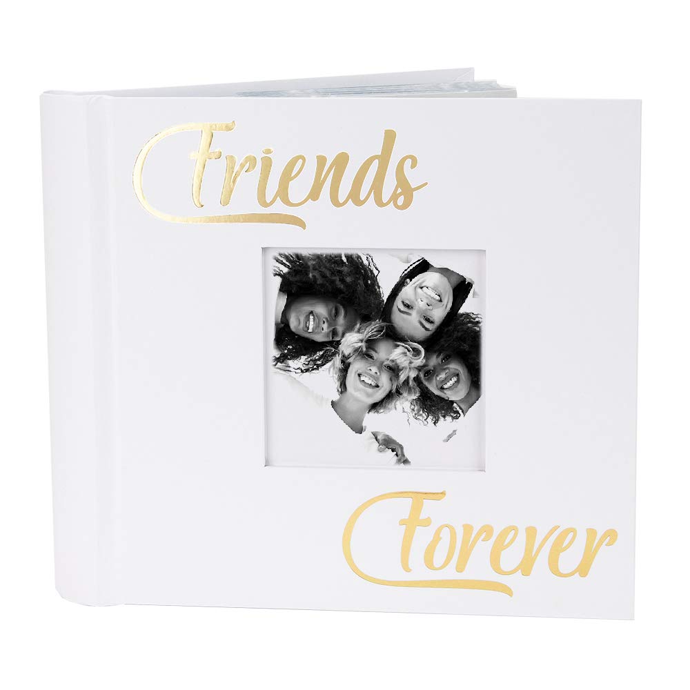 Happy Homewares Modern White Friends Forever Photo Album with Gold Foil Text - Holds 80 4x6 Pictures - Gift Idea for Special Friends