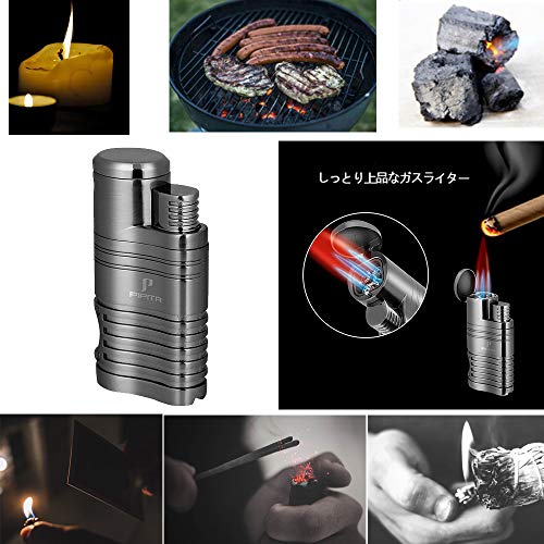 PIPITA Windproof Cigar Lighter Torch Quad 4 Jet Red Flame RefillableButane Gas Cigar Lighter with Punch Metal Cigarette Lighter (Gunmetal Gray)