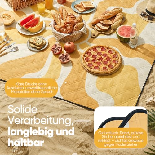 Sekey Picnic Blanket Waterproof 200 x 200 cm, Beach Blanket Sand-Free | Padded, Three-Layer Structure, PEVA Waterproof Base, Tie Strap Carry Strap, Suitable for Picnics, Camping, Beach