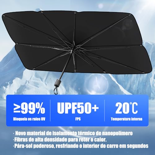 Protetor Solar Para-brisa, Quebra Sol Portátil, Proteção Térmica UV, Protetor Solar com Isolamento Térmico, Retrátil, Protetor Térmico Para Carro, Protetor Dobrável Preto para Carro