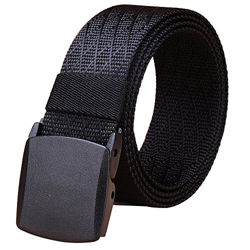 Fairwin Men's Military Tactical Web Belt, Nylon Canvas Webbing YKK plastic Buckle Belt(Black-B)