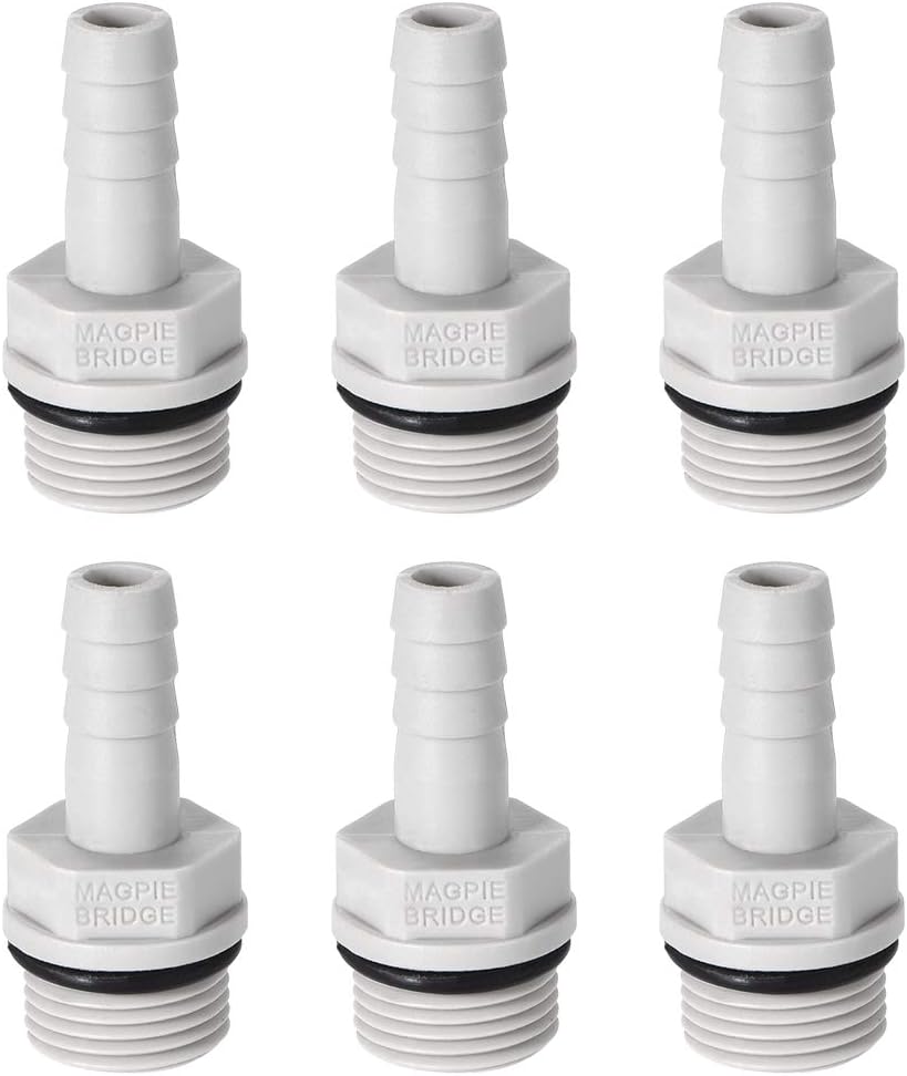 sourcing map PVC Barb Hose Fitting Connector Adapter 8mm or 5/16" Barbed x 3/8" G Male Pipe 6pcs, Grey, 5/16" x G3/8