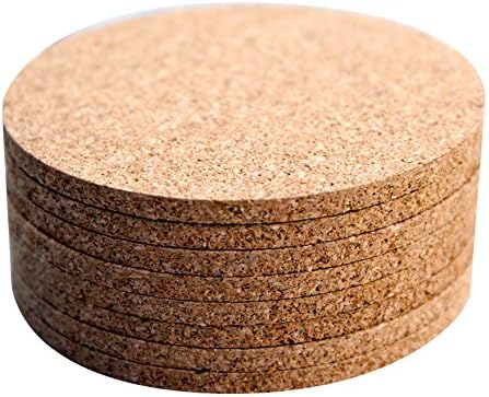 Cork Coasters (Round) Set of 8 - Light brown - Eco-friendly - Easy to clean - Absorbent - 4 Inch Diameter - 1/4 Inch Thick - Protect your table tops, counters and bar counters from ring marks