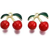 DanLingJewelry 50Pcs Red Cherry Enamel Charms Golden Color Fruit Food Cherries Charms Bulk for Necklace Bracelets Jewelry Making DIY Crafting