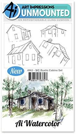 Art Impressions Watercolor Cling Rubber Stamps -Rustic Cabins -WC4962