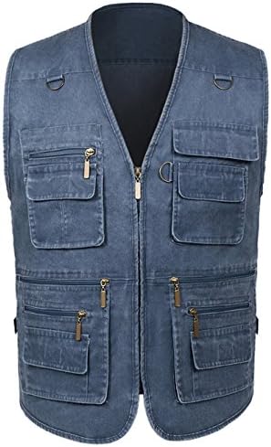 Vest Mens Fishing Vest Pockets Jacket Outdoors Plus Size Travels Sports Vest Tops Blue-1 US XL/Label 4XL
