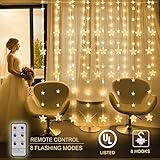 Star Curtain String Lights,144 LED Window String Lights 8 Strings with 8 Flashing Modes RF Remote Timer Decoration for Indoor, Outdoor, Christmas, Wedding, Party, Home, Patio Lawn, 6.5ft x 4.9ft (LxW)
