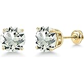 Gem Stone King 14K Yellow Gold Green Prasiolite Stud Earrings for Women | 4.80 Cttw | Gemstone Birthstone | Round 9MM
