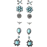 Western Turquoise Stud Earrings Vintage Cowgirl Boots Hat Cattle Head Earrings Bohemian Jewelry