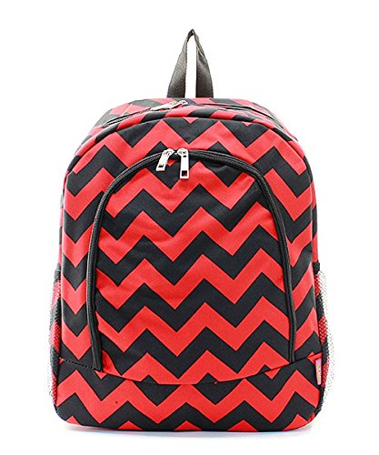 Chevron Stripe Print Zipper Backpack Handbag Red and Black