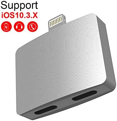Jiaguoe iPhone 7 Dual Lightning Adapter Compatible Charging Cable For iphone7/7s ,Lightning Headphone Audio +Lightning Charging for iOS 11 (Silver)
