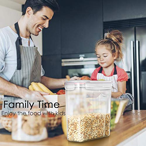 Airtight Cereal Storage Containers - Food Dispensers with BPA Free Plastic + 4 Side Locking Lids - Dry Cereal Keeper for Kitchen Storage Rice Flour Sugar Snacks Coffee - 16.9 Cup 135.5 Ounce Set of 3