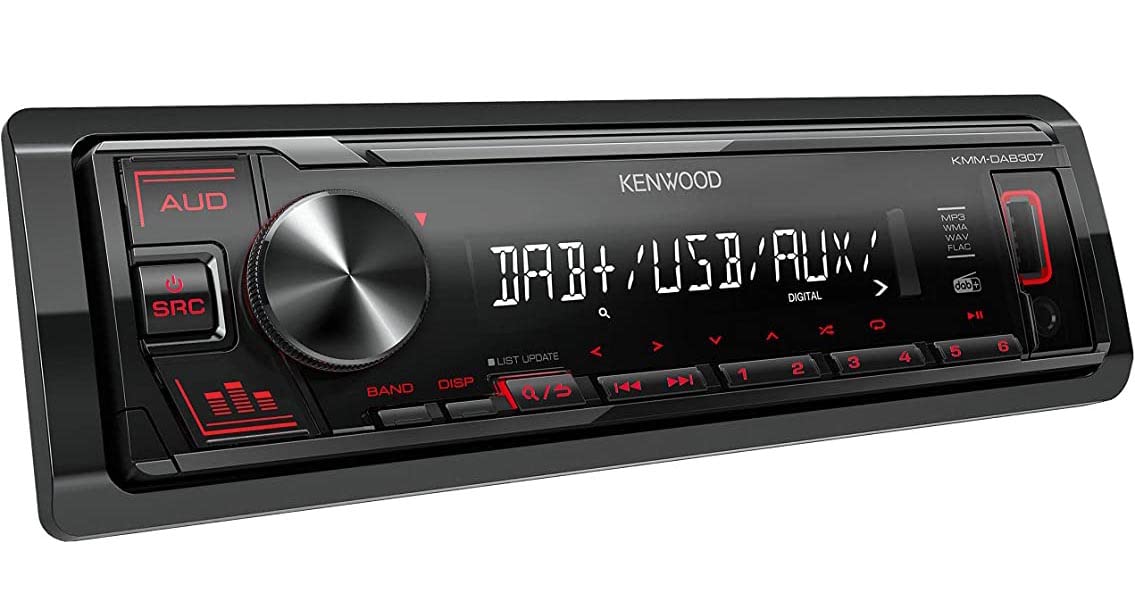 Kenwood KMM-DAB307 - USB Car Radio with DAB+/FM (Sound Processor, USB, AUX, 4 x 50 Watt, Button Lighting Red, includes DAB+ antenna)