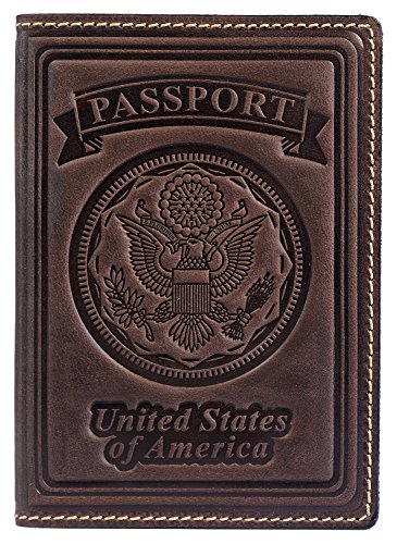 Villini 100% Leather US Passport Holder Cover Case For Men Women In 9 Colors (Brown Vintage)