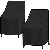 SunPatio Outdoor High Back Chair Covers Waterproof, 2 Pack Stackable Patio Chair Covers with Windproof Straps, Outdoor Patio Furniture Covers All Weather Protection, 27"W x 30"D x 42"H, Black